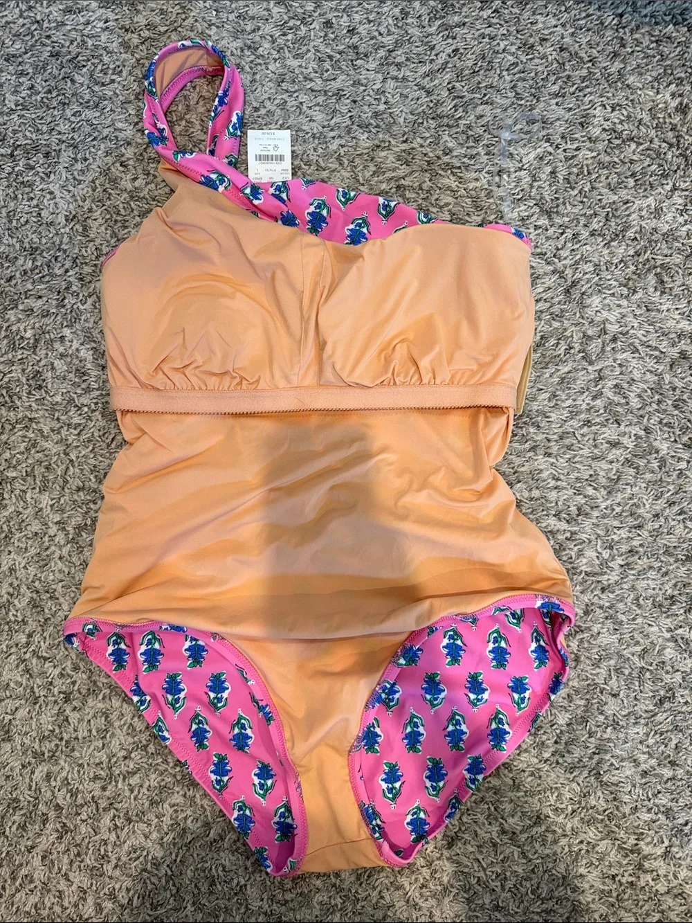J. Crew One-Shoulder Pink Floral Print Swimsuit